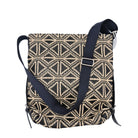 Diamond straw-weave shoulder bag with leather trim