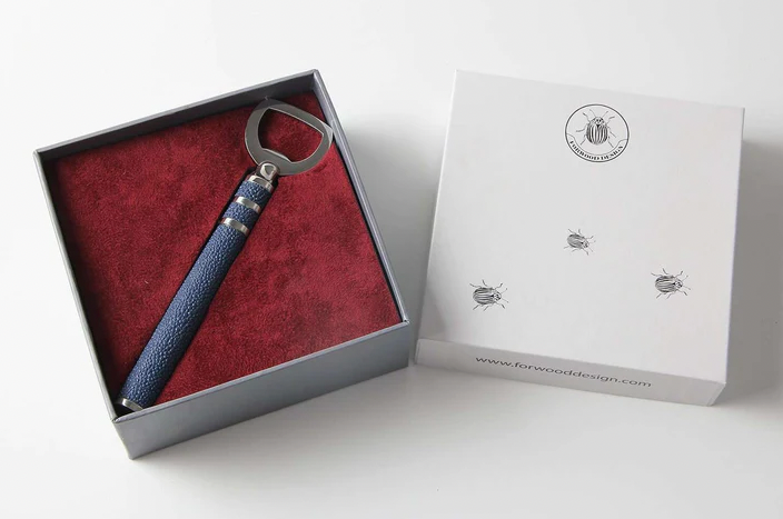 Faux shagreen bottle opener and bar accessories by Forwood Design, styled view