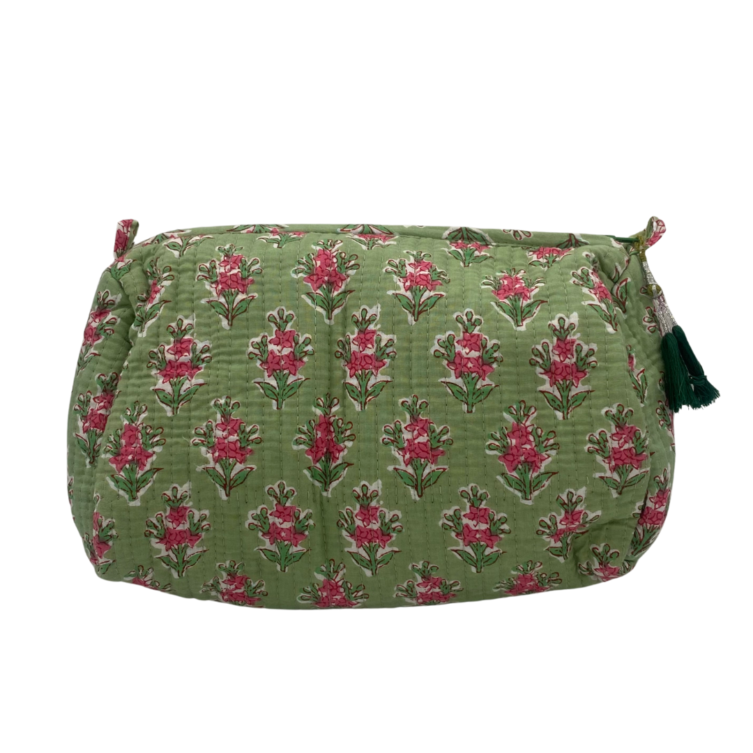 Floral marigold block-print wash bag