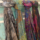 Hand woven silk scarf star diamond, folded detail