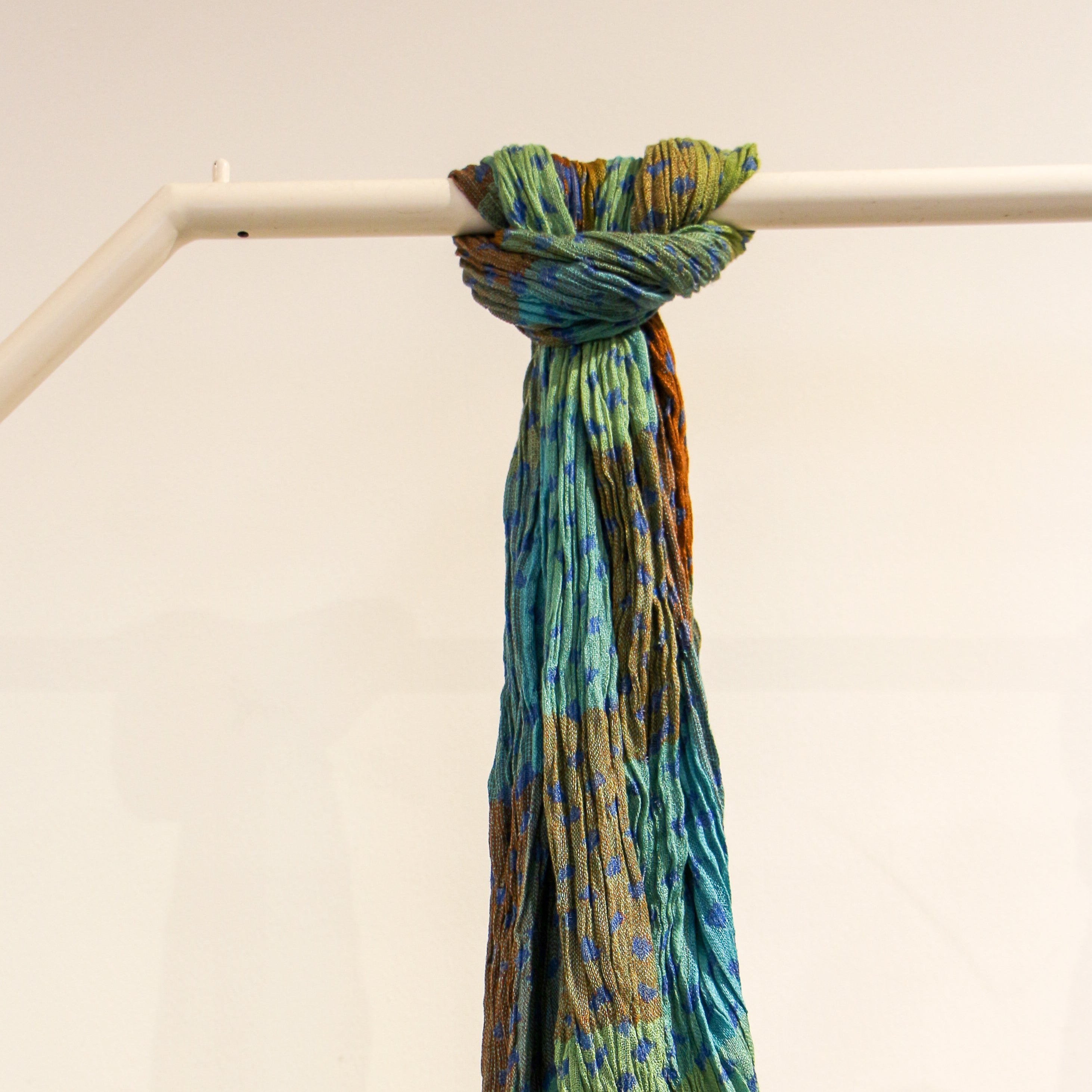 Hand-woven silk Star Diamond scarf, styled, India