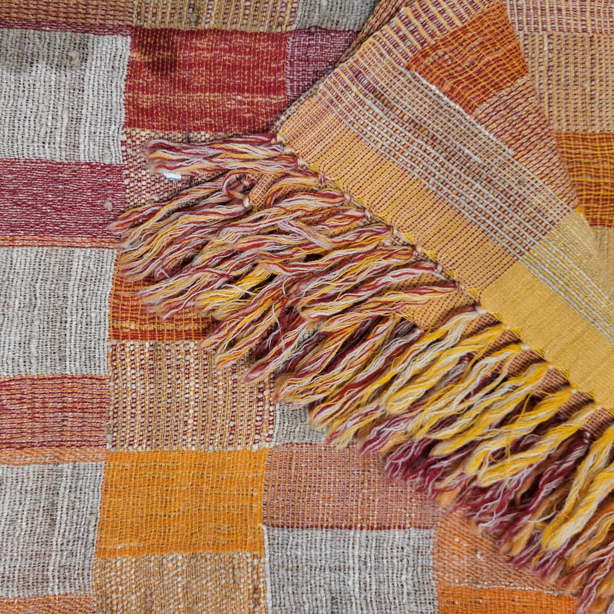 Silk and wool handwoven throw, reversible design in mixed tones, India
