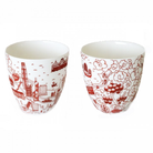 HK Toile Chinese cups in red, fine bone china, set of two, Faux