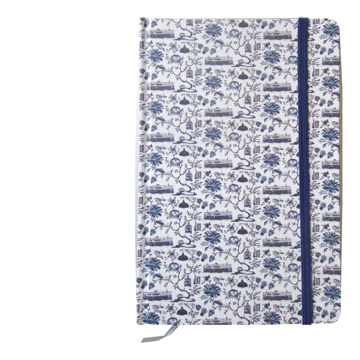 HK Toile hardback notebook in blue with silver-edged pages, Faux