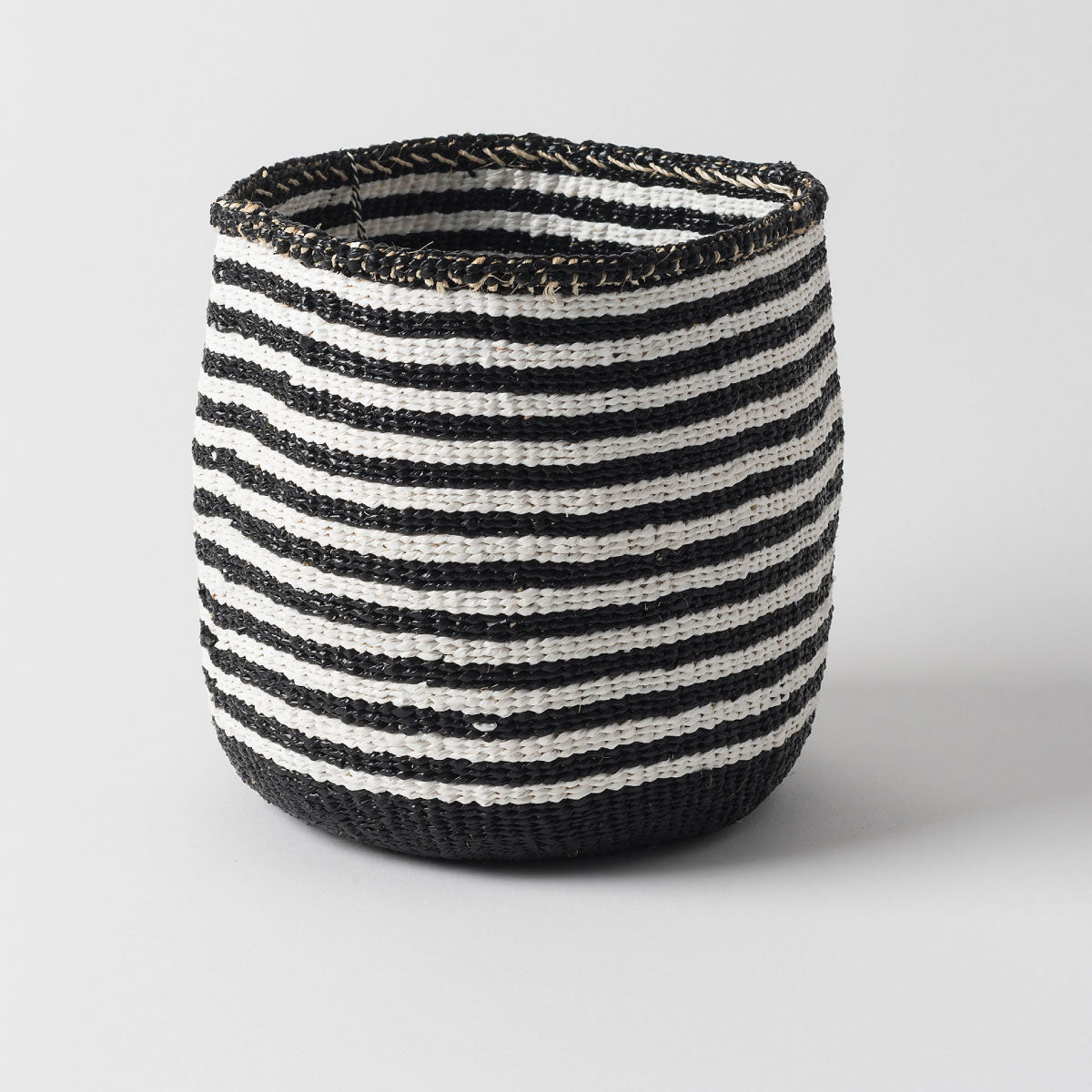 Kiondo thin stripe basket, black and white, woven sisal, 24 x 21 cm