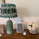 Cotton Ikat lampshade in green, black and white, for table or pendant lamp