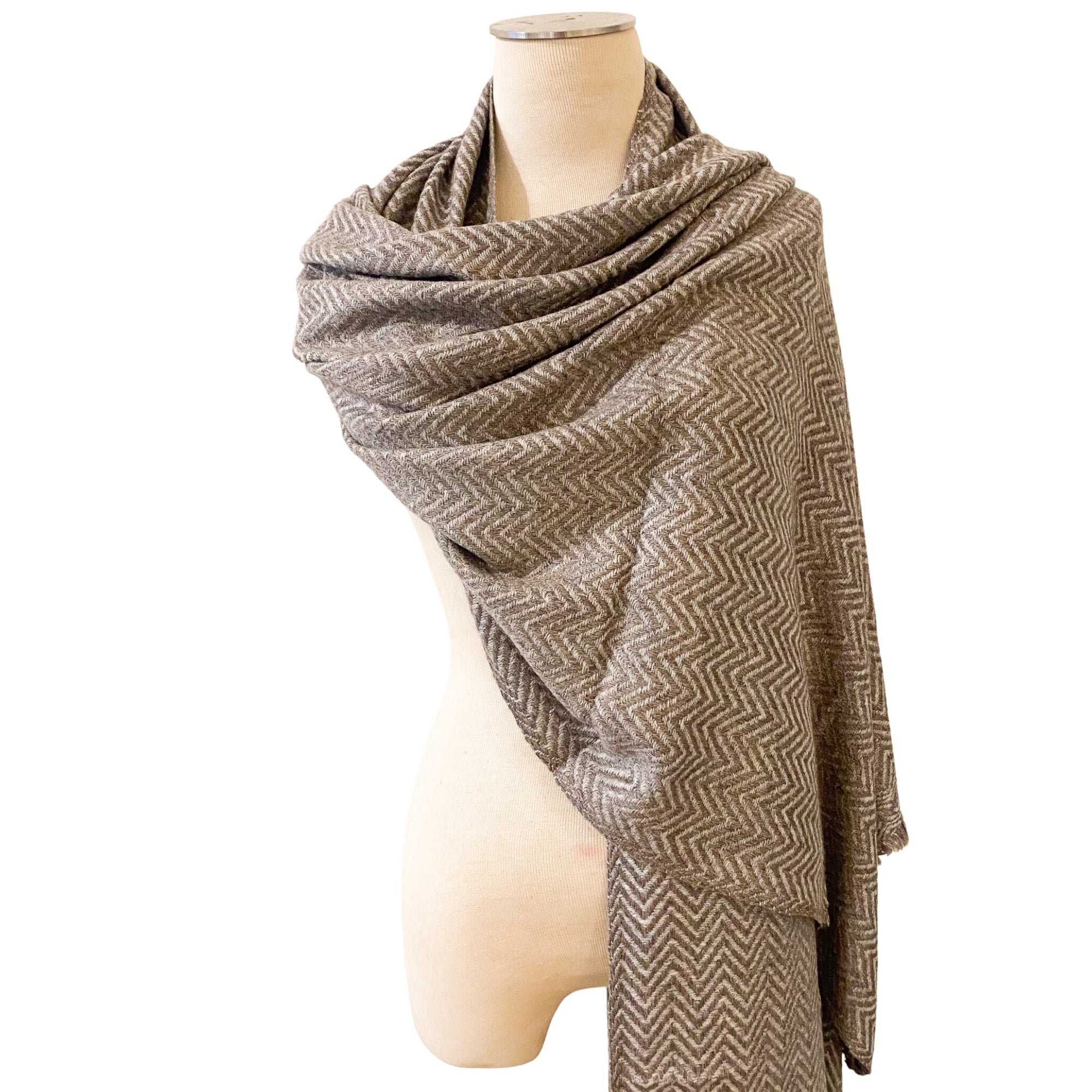 Lightweight cashmere herringbone shawl