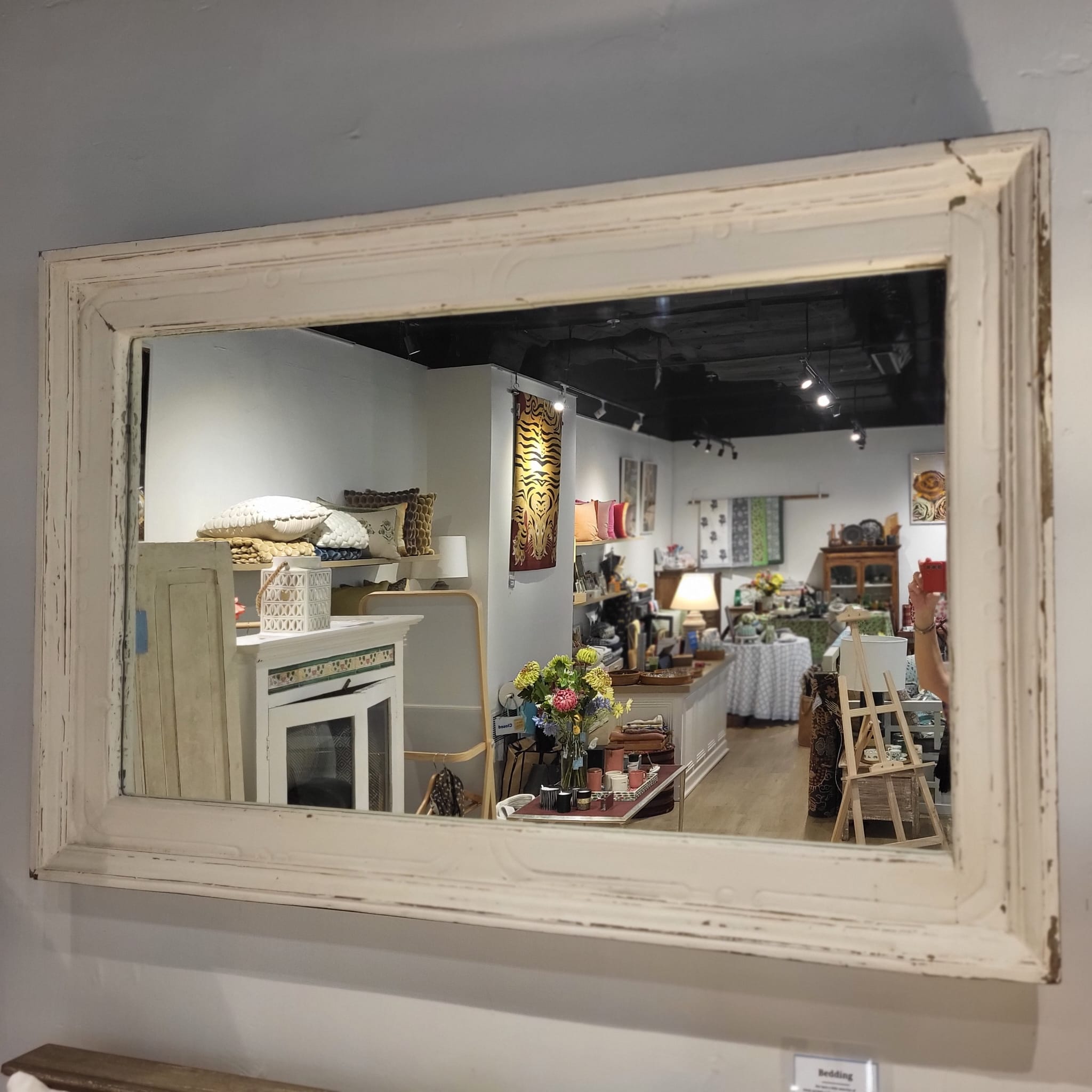 White teak framed mirror, vintage style, styled