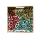 Mother of pearl tray, three-colour inlay on wood, detail view