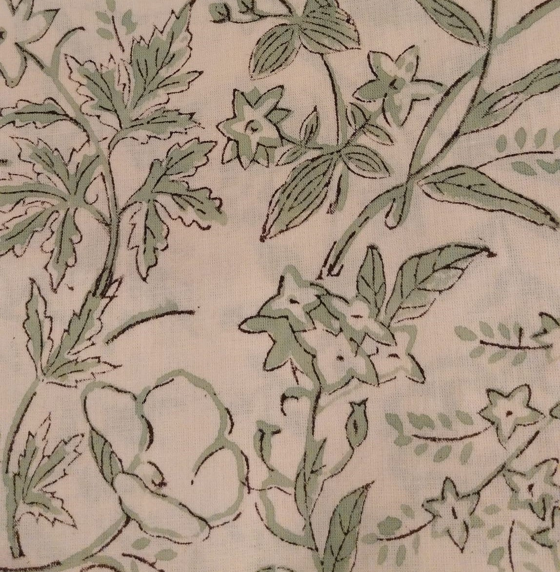 Green floral block-print cotton napkins, set of 2
