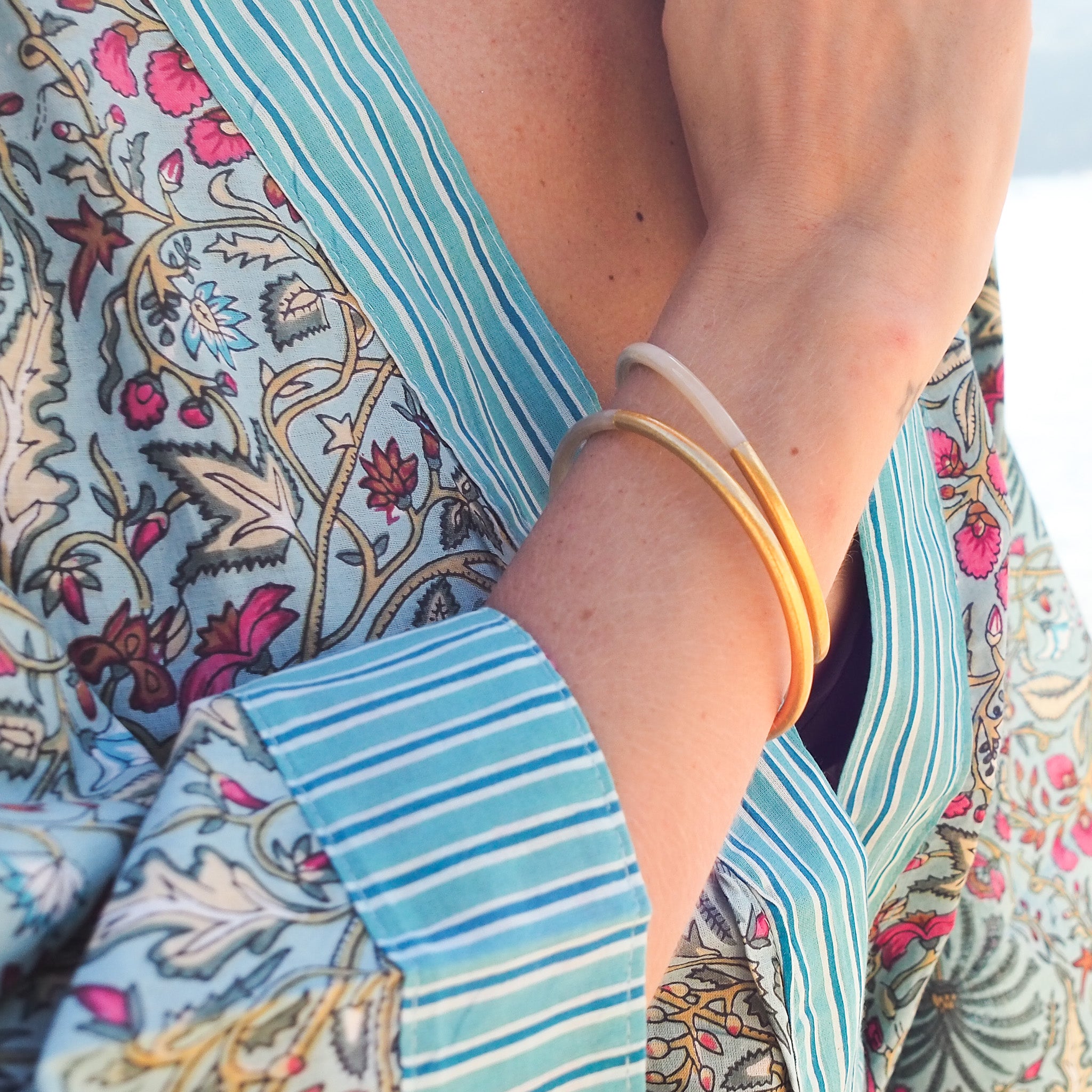 Natural horn bangle with gold lacquer finish, handcrafted