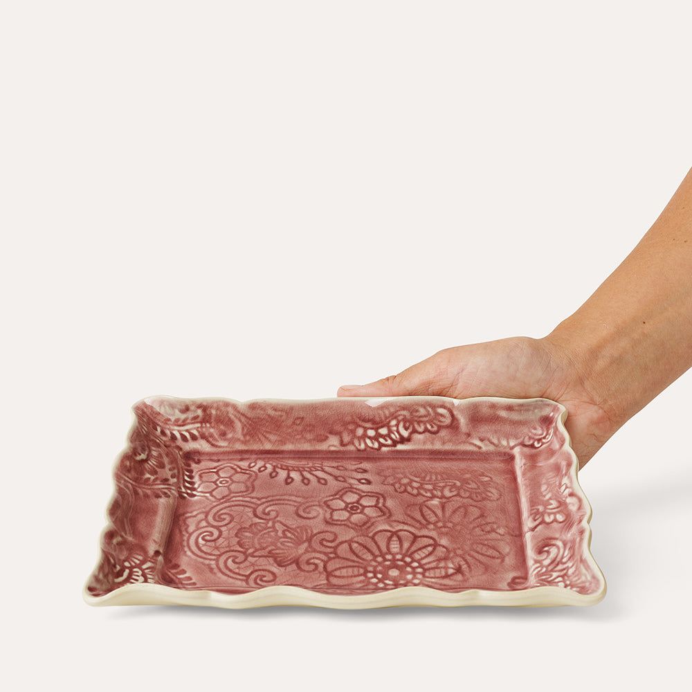 Old rose Sthal rectangular appetiser plate, white stoneware