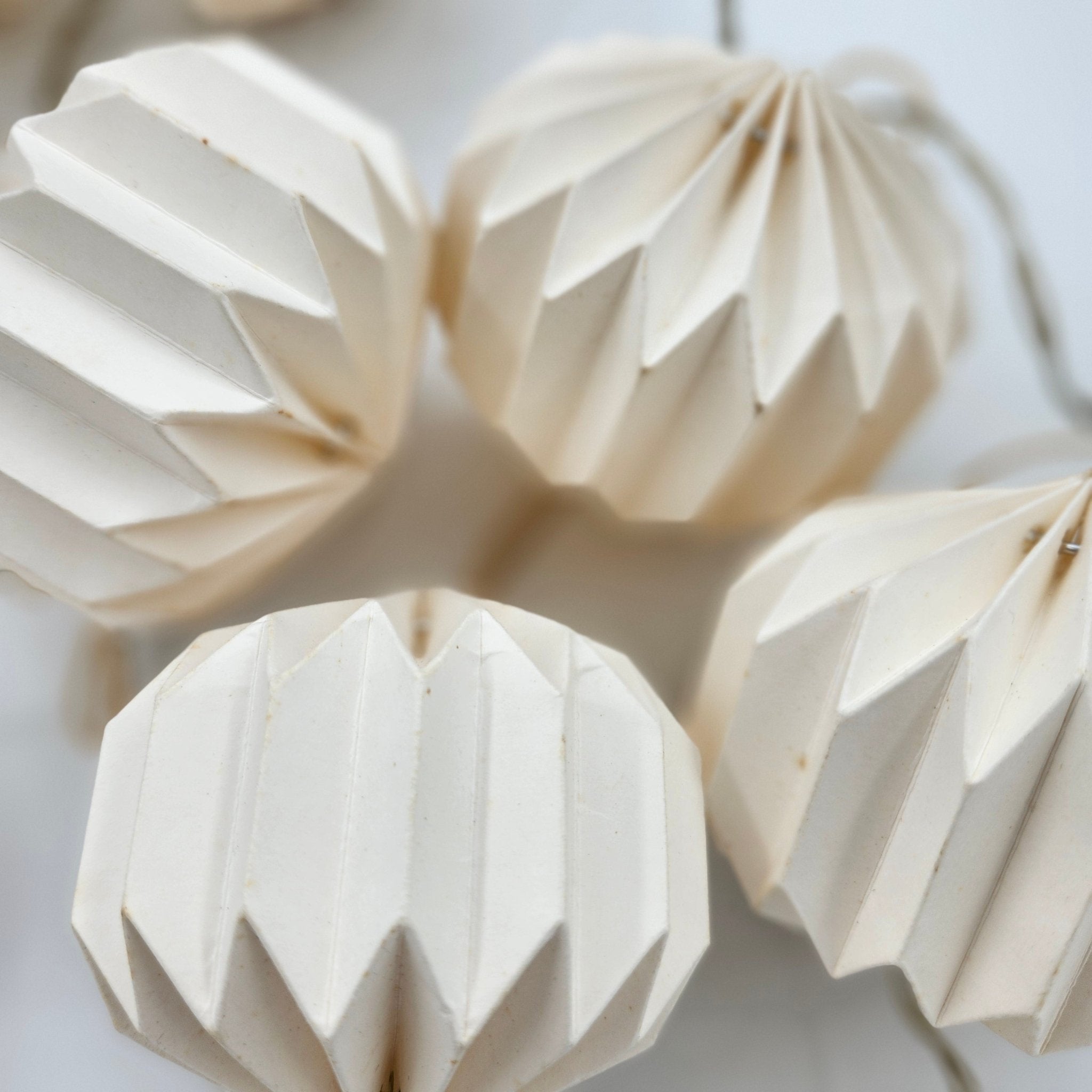 Paper light garland, folding origami baubles, LED lit, 2 m string