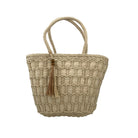 Checked raphia beach bag, handmade, drawstring lining