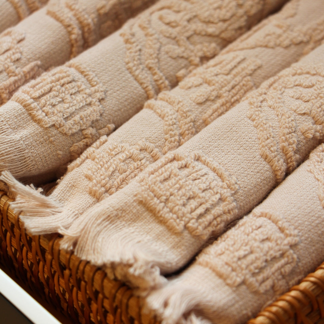 Square rattan tray, handwoven, for tableware or storage, detail view