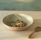 Rayas large bowl in mango wood with painted stripes and enamel finish, 30 cm