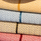 Recycled cotton tablecloth with colour stripe and fringe, made in Portugal