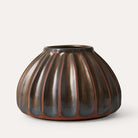 Sthal Salon round vase in bronze, ribbed high-fired terracotta with brown glaze, 16cm dia