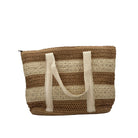 Striped raphia beach bag, handwoven, spacious interior, detail view