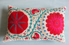 Suzani Fergana linen cushion, pattern detail