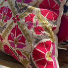 Suzani Gulestaan linen cushion, red and green needlework