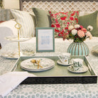 Suzani Bright Flower linen cushion, styled view
