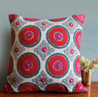 Suzani Kokand linen cushion, hand-stitched detail