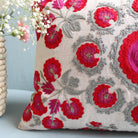 Suzani Red Butah rectangular linen cushion, detail