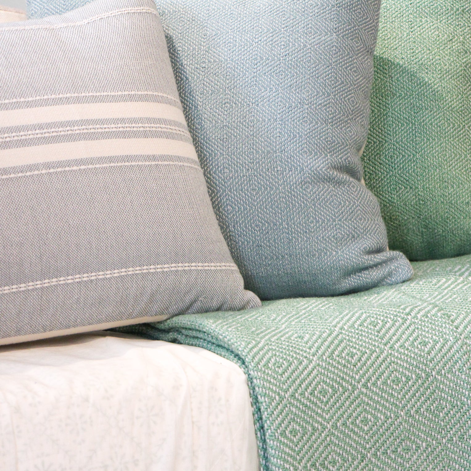 Weaver Green teal diamond cushion, recycled plastic, 45 x 45cm