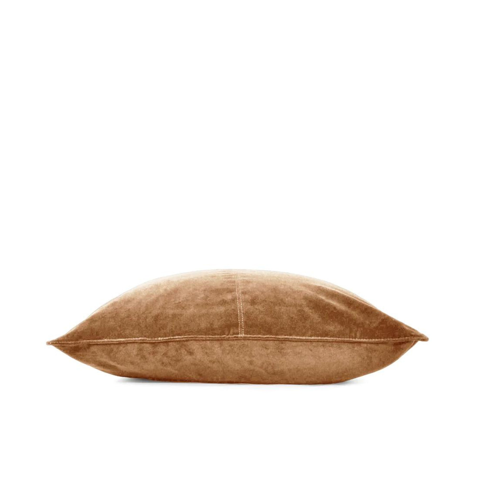 Caramel velvet cushion cover, soft cotton, styled