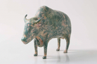 Water buffalo sculpture in resin with verdigris patina, 20 x 5 x 14.5cm