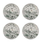 Willow pattern 10.5 inch dinner plates in green and gold, set of four, fine bone china
