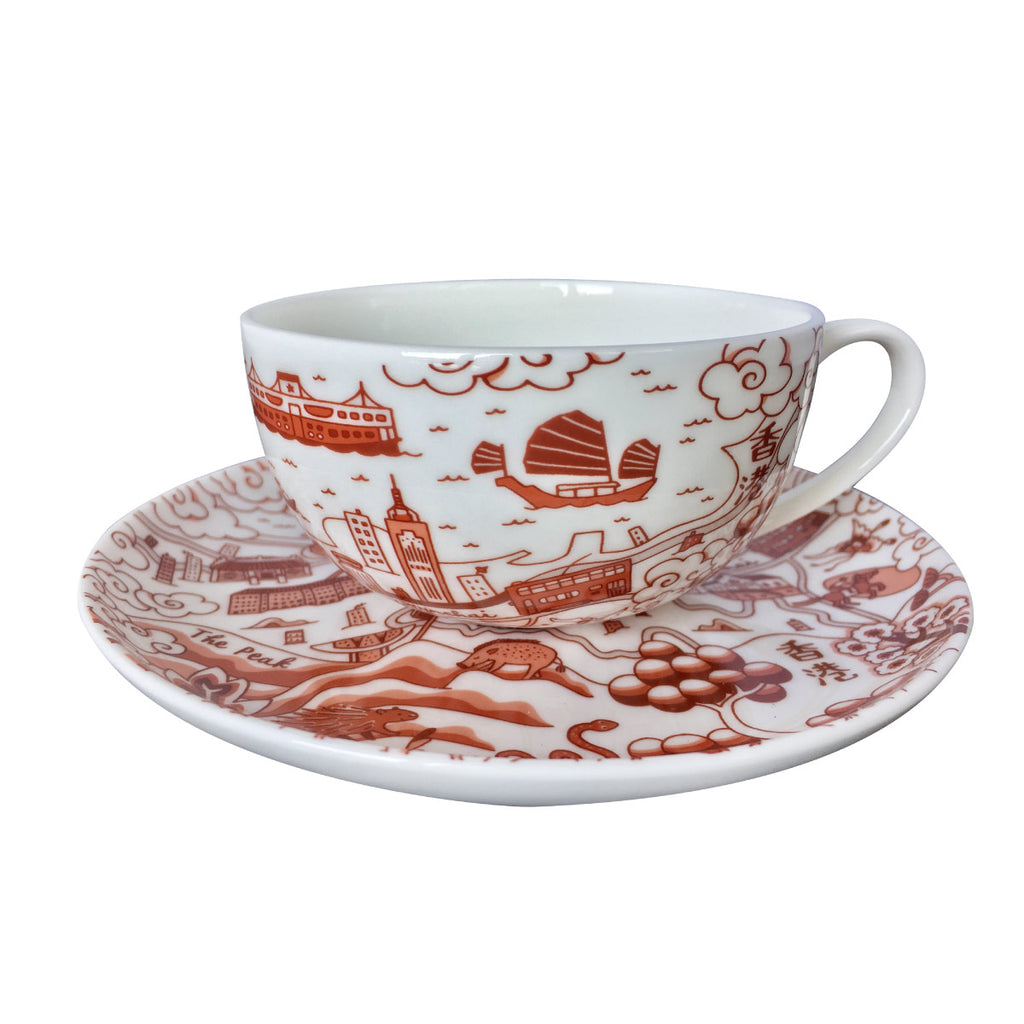 Faux Willow Series HK  Cup & Saucer in Red - Faux, INSIDE Hong Kong