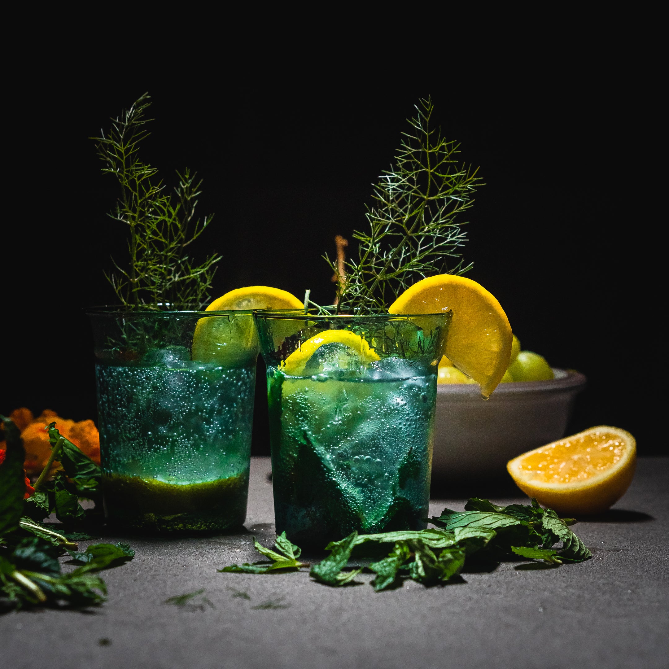 Bomshbee Angle taper glass in teal, set of 2, 225 ml