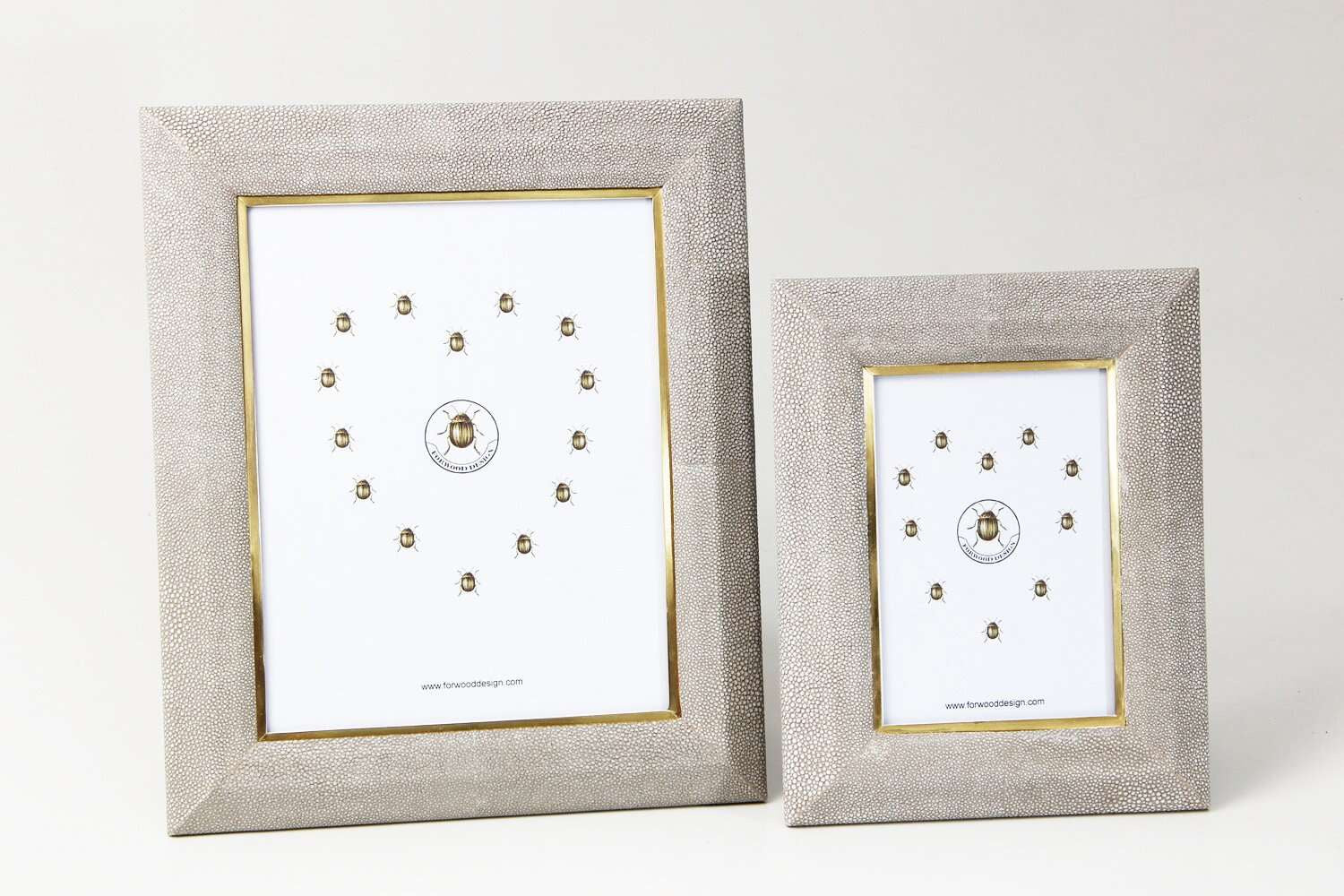 Bella photo frame in barley faux shagreen with brass trim, 5 x 7 or 8 x 10 inch, Forwood Design