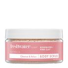 Rosewater and pink clay body scrub jar, front view, naturally derived Australian skincare