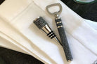 Faux shagreen bottle stopper in charcoal by Forwood Design, stainless steel with rubber seals, 3 x 10 cm