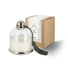 Cloche Verveine candle under bell-shaped glass lid with tasselled knob, verbena and mint scent