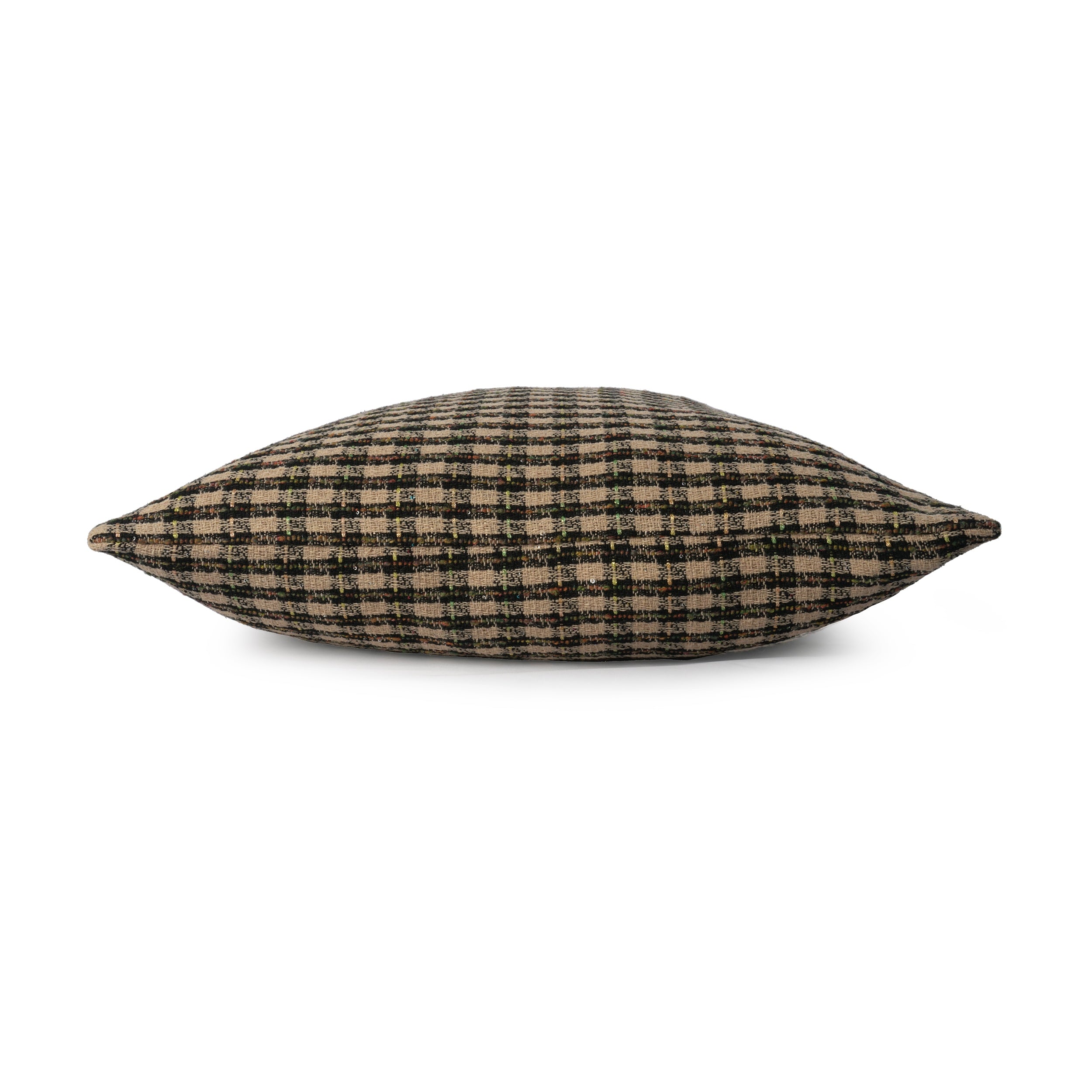 Metallic check cushion cover in beige, 50 cm