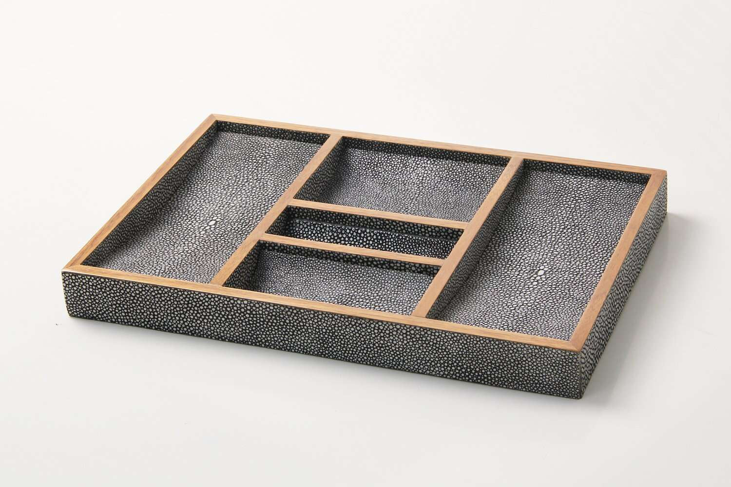 Bevin valet tray in charcoal faux shagreen by Forwood Design, 30 x 20 x 3 cm