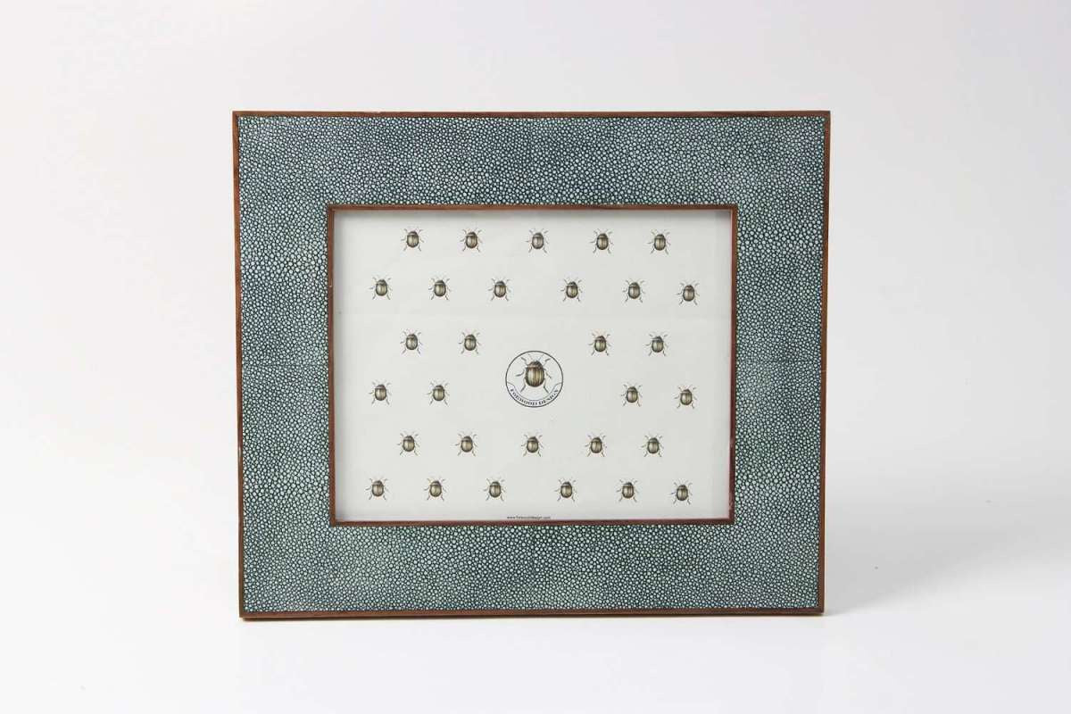 Lincoln green faux shagreen classic photo frame pair, 5 x 7 and 8 x 10 inch, styled