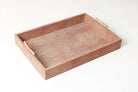 Rectangular serving tray in coral faux shagreen, stainless steel jungle twig handles, Forwood Design