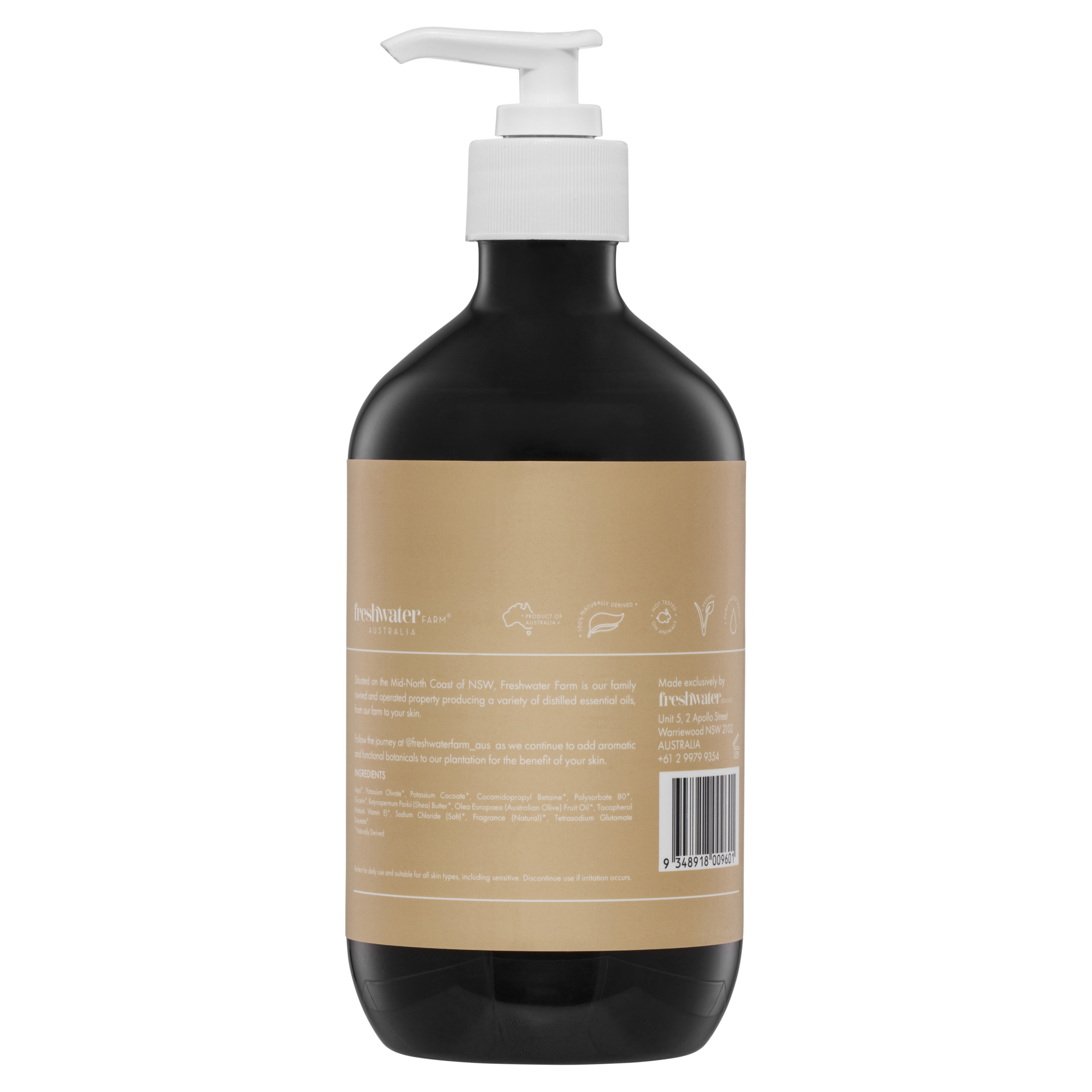 Shea butter castile hand wash, 500 ml, made in Australia, detail view