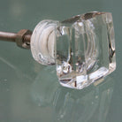 Set of 2 small square clear glass door knobs, 27 mm