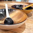 Mustard horn and lacquer sauce bowl with spoon, handcrafted
