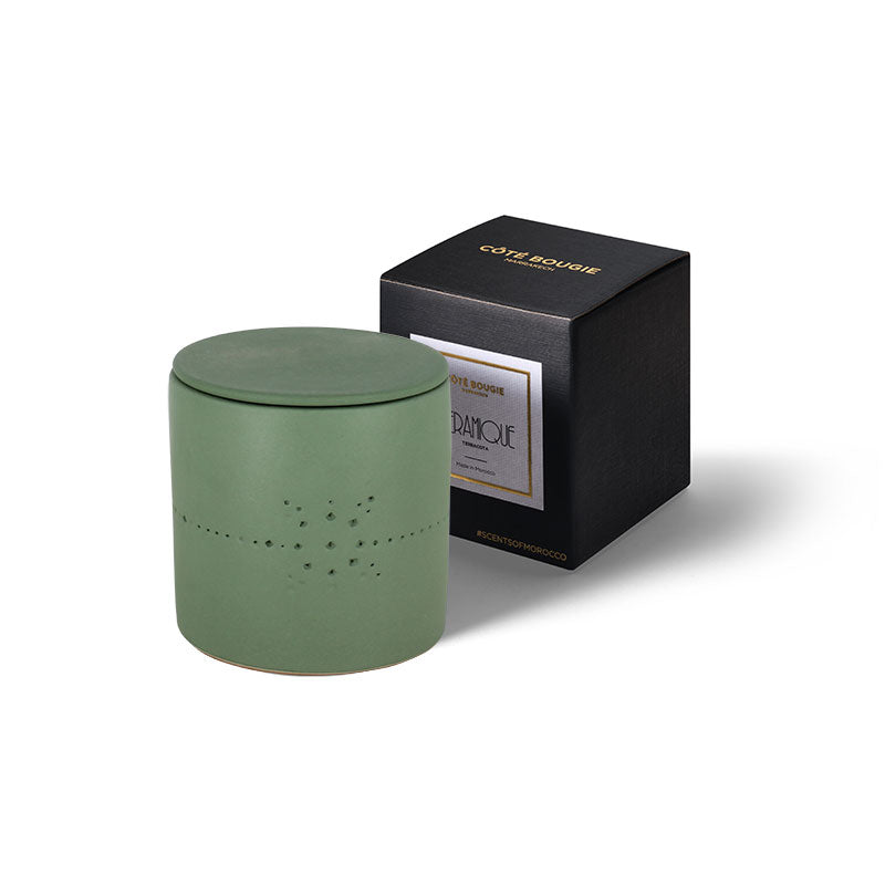 Izza Date candle in kaki ceramic pot, Moroccan handcrafted, cotton wick