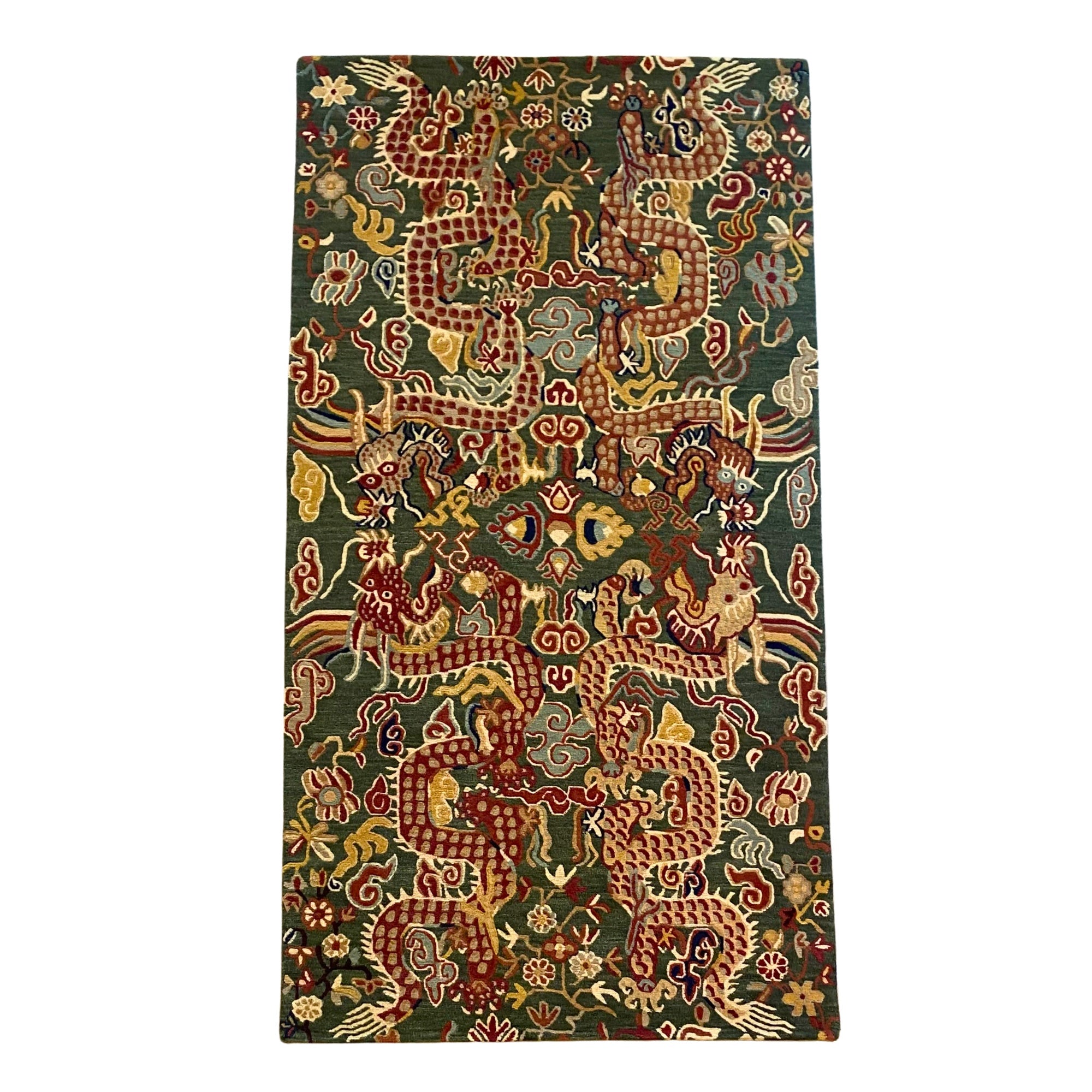 Hand-knotted dragon rug, 100% wool, Tibetan weave, 174 x 90 cm