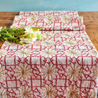 Suzani Pink Silk Sitara linen runner, sitara work detail