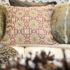 Suzani Pink Silk Sitara linen cushion, dusty pink resham work