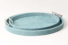 Teal faux shagreen oval serving tray, small size, 55 x 45 x 7 cm